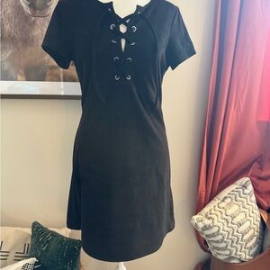 Express Black Faux Suede Lace-Up Mini Dress